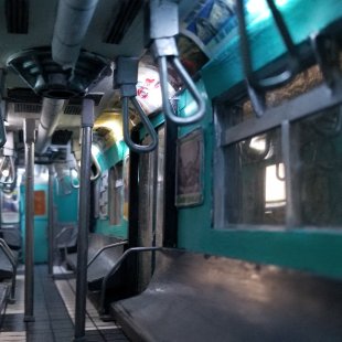 Inside of 1963 NYC model subway car.